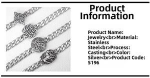 Detail view of silver stainless steel bracelets with Celtic knots and Pegasus motifs