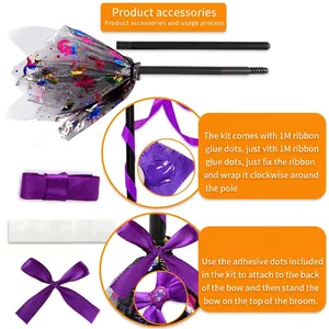 DIY Halloween witch broom set with star sequin mesh head and detachable poles
