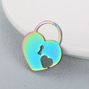 Rainbow heart-shaped stainless steel lock pendant with keyhole and cutout design