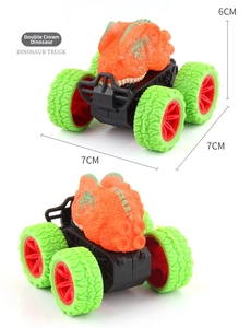 Detailed views of Dilophosaurus friction toy car showing 7x7x6cm dimensions