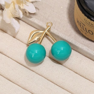 Chic golden cherry charm with turquoise beads for DIY necklaces and keychains accessory