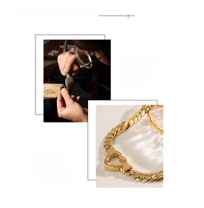 Detail of 18K gold plated heart Cuban link necklace with polished vacuum plating finish