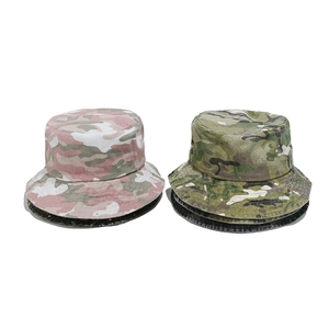Classic and pink camo bucket hats in washed cotton for outdoor hiking and sun protection