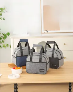 Three-color cationic fabric insulated lunch bags with durable top handles and zip closure