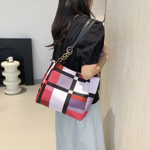 Borsa A Spalla Patchwork A Quadri Da Donna Pelle PU Grande Capacità Borsa Tote Con Catena In Metallo Motivo Geometrico Borsa A Mano Casual