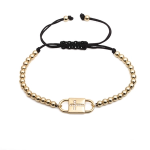 Beaded Bracelet Handmade Woven Rope Copper Beads Micro Set Zircon Cross Pendant Adjustable Fashion Jewelry Unisex