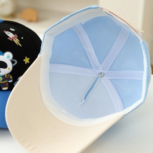 Detail of children's baseball cap with breathable mesh lining and soft inner sweatband