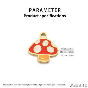 Macro view of colorful stainless steel mushroom pendant with red enamel dots and metal ring