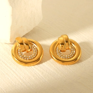 18k gold plated stainless steel hoop earrings with double rows of sparkling crystals