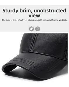 Detail of premium leather baseball cap brim showing firm structure and fine texture