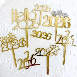 Goldene 2026 Acryl Kuchendeko mit Hello 2026 und Sternen für Silvester Partys
