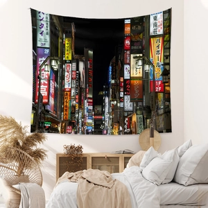 Japanese night street neon scene wall tapestry for modern bedroom home decor