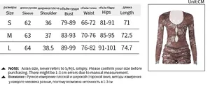 Detailed size guide table for long sleeve floral print deep V-neck sexy bodycon romper suit