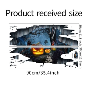Size specifications for 3D Halloween wall stickers with pumpkin and skull designs