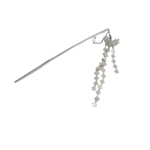 Elegant silver butterfly hair pin with long tassel in a classic Chinese style