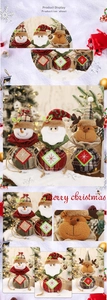 Detailed view of Christmas drawstring gift bags featuring snowman and reindeer patterns