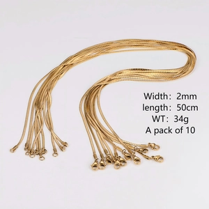 Set of ten 2mm gold flat chain necklaces 50cm long with lobster clasp and metal luster