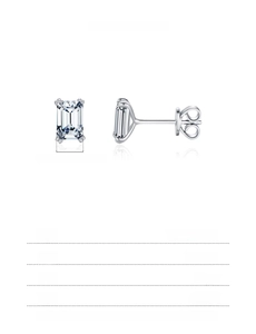 Detail view of S925 sterling silver stud earrings with 4x6mm emerald cut stones