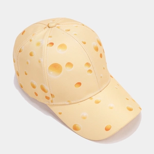 Bright yellow cheese pattern baseball cap with creative orange circular hole prints