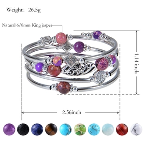 Detail view of multi-layer beaded bracelet showing 10 stone options and dimensions