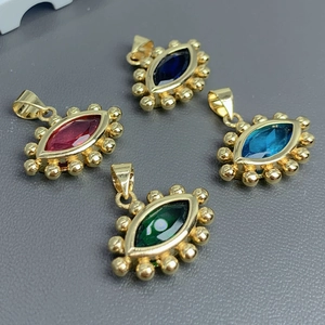 Marquise evil eye pendants with vibrant gemstones and gold-plated beaded borders