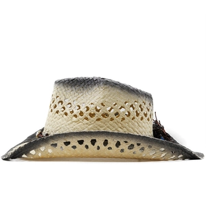 Men's western straw cowboy hat with breathable hollow weave and vintage gradient brim
