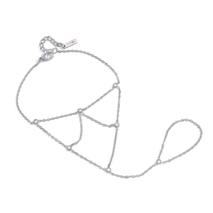 Elegant stainless steel hand harness with seven sparkling crystals and finger ring attachment