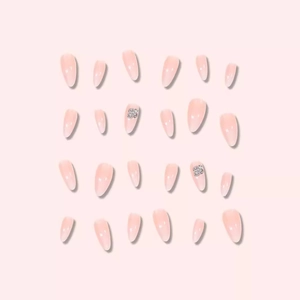 Faux ongles amande dégradé rose avec fleurs en strass argentés lot de 24