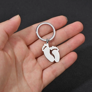 Mirror polished stainless steel puzzle footprint keychain for couples or parents