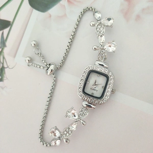 Orologio Da Polso Alla Moda Da Donna Quadrante Quadrato Al Quarzo Con Strass Catena Regolabile A Farfalla Elegante