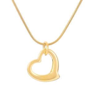 Minimalist gold heart-shaped hollow pendant necklace with a sleek snake chain design