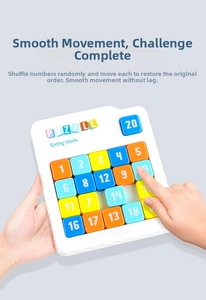 Detail of sliding number puzzle with magnetic tiles for children's logic training