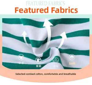 Close-up of green and white striped combed cotton fabric showing soft texture and breathability