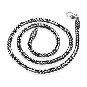 Men's 4mm vintage braided silver snake chain necklace with S-hook clasp and textured ends