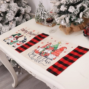 Christmas Gnome Placemats Linen Burlap Buffalo Plaid Table Mats Holiday Farmhouse Rustic Dining Festive Decor Merry Christmas