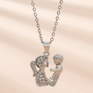 Alloy Zirconia Mother And Child Hugging Pendant Necklace For Women Gold Silver Fashion Jewelry Mother Day Gift