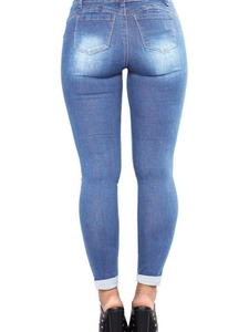 Jean skinny stretch à déchirures pour femme bleu moyen avec effet galbant fessier