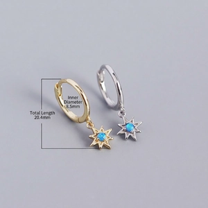 Octagon star s925 silver earrings with blue opal, available in gold and silver finish