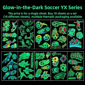 Lot de dix tatouages temporaires de football lumineux avec motifs de sportifs brillants
