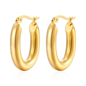 Boucles D'oreilles Créoles Minimalistes En Forme De U En Acier Inoxydable Plaqué Or 18K Bijoux En Métal Poli Pour Femmes
