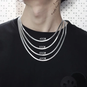 Comparison of silver titanium steel snake bone chain lengths from 45cm to 60cm on a model