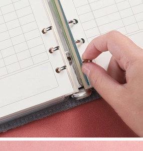 Close-up of the metal binder rings and grid paper of the Japanese budget planner