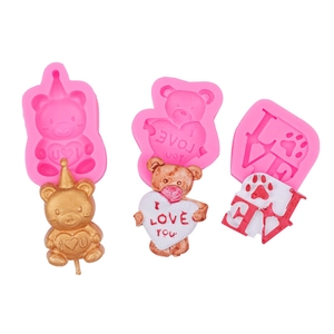 Pink bear heart silicone mold set for Valentine chocolate and fondant cake decorating