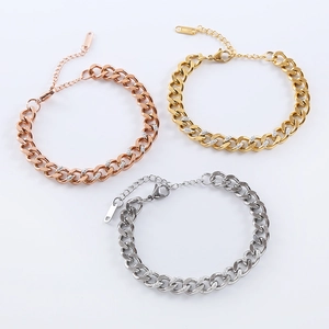 Diamond-set Cuban link bracelets in gold, silver, and rose gold with lobster clasps