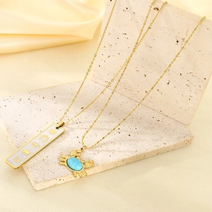 18K gold plated necklace set with turquoise crab pendant and lucky number thirteen bar