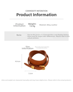 Size chart for faux leather belt buckle bracelet showing length 40.4cm and weight 13.9g