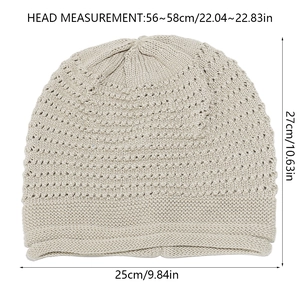 Detailed size chart for beige knit beanie with head circumference 56-58cm and 27cm height