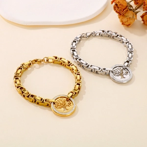 Exaggerated Byzantine Tree of Life bracelets in gold and silver finish with rhinestones