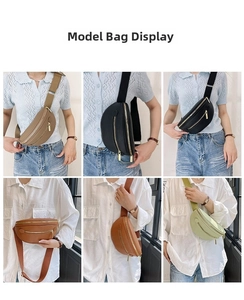 Detailed views of multi-color crossbody bags with textured leather and wide straps