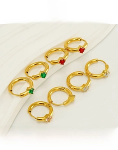 Détails de boucles d'oreilles en acier inoxydable doré avec zircons carrés multicolores
